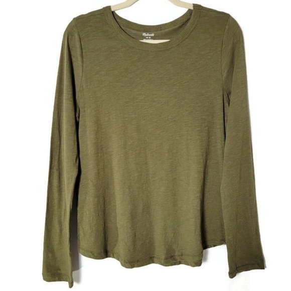 Madewell Tops - Madewell 100% Cotton Olive Green Crew Neck Long Sleeve Pullover Shirt Medium